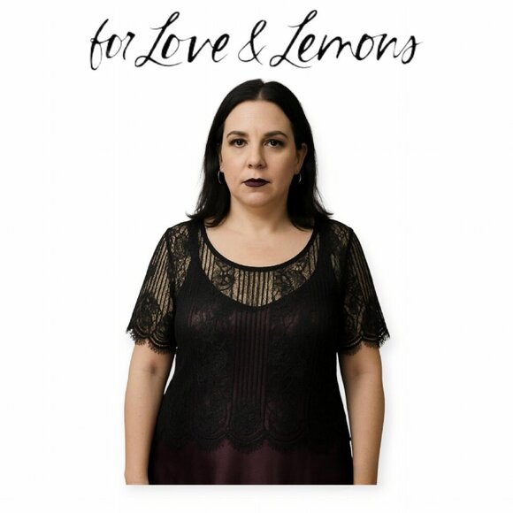 For Love and Lemons Black Semi-Sheer Lace Overlay Top Size L - Picture 1 of 11